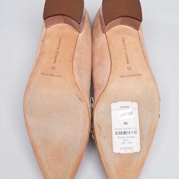 Manolo Blahnik Beige Suede Flower Kitten Heels Size 7.5/38 - Picture 2 of 4